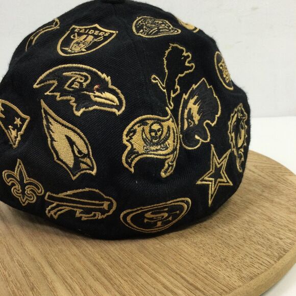 Reebok NFL All Over Team Logos Fitted Baseball Hat Black Gold Size 7 1/4 - Picture 6 of 16